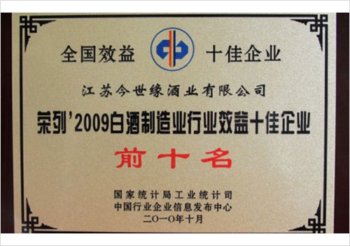 2009中国白酒制造行业效益十佳企业